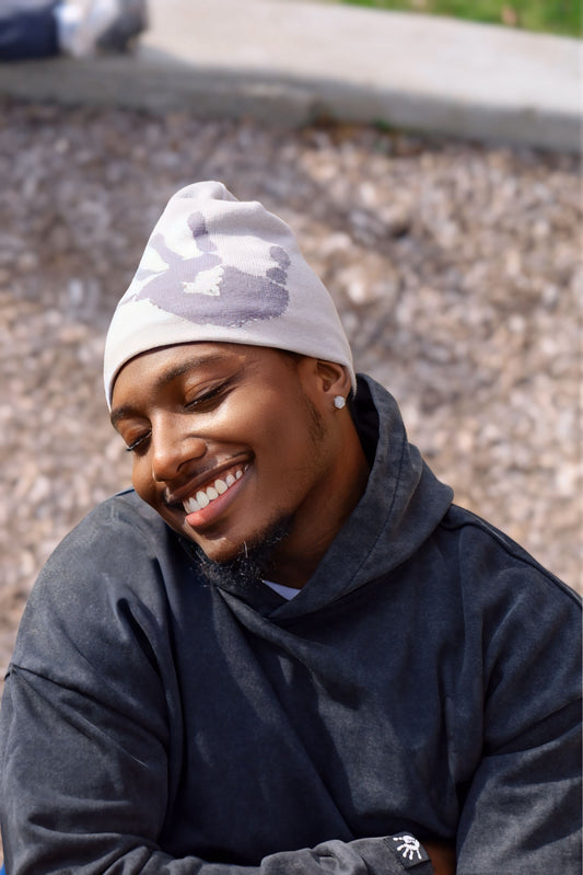 COVERED SATIN LINED BEANIE - GRAY