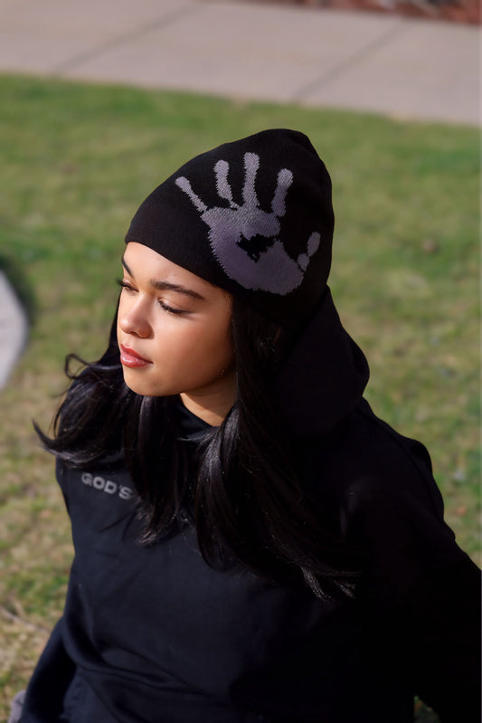 COVERED SATIN LINED BEANIE - BLACK