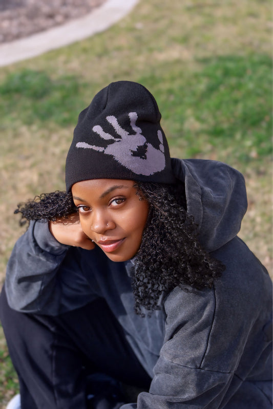 COVERED SATIN LINED BEANIE - BLACK