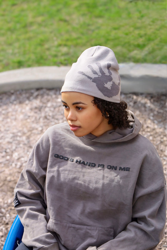 COVERED SATIN LINED BEANIE - GRAY