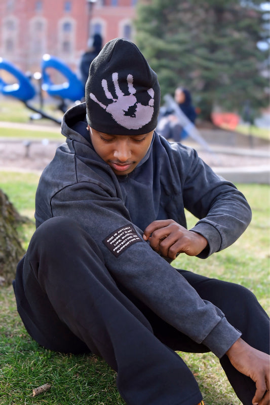 COVERED SATIN LINED BEANIE - BLACK