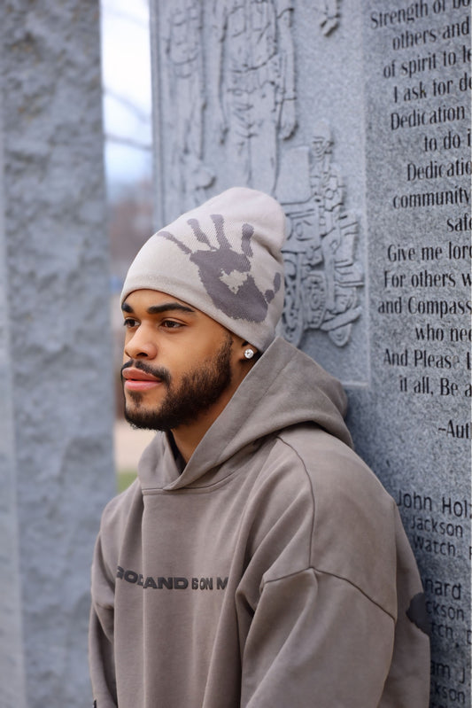 COVERED SATIN LINED BEANIE - GRAY